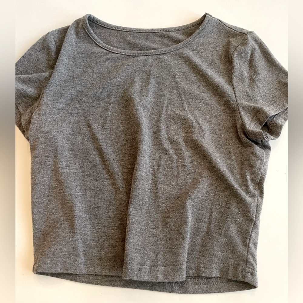 Kids girls grey cropped off the shoulder t-shirt